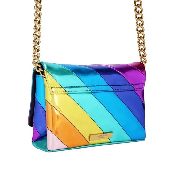 Kurt Geiger MINI KENSINGTON METALLIC LEATHER LONG FLAP CROSSBODY IN RAINBOW NWT - Picture 4 of 6